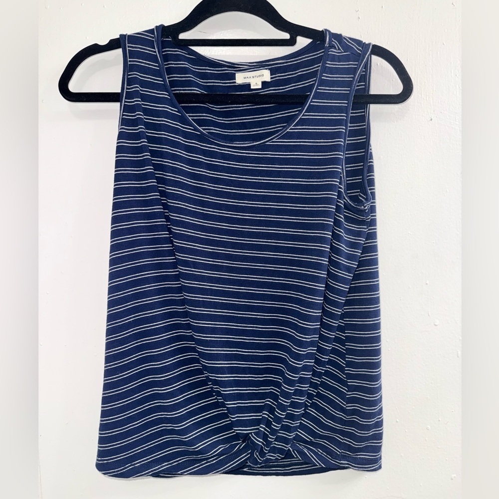 Max Studio blue and white striped tie-front knit tank top size S